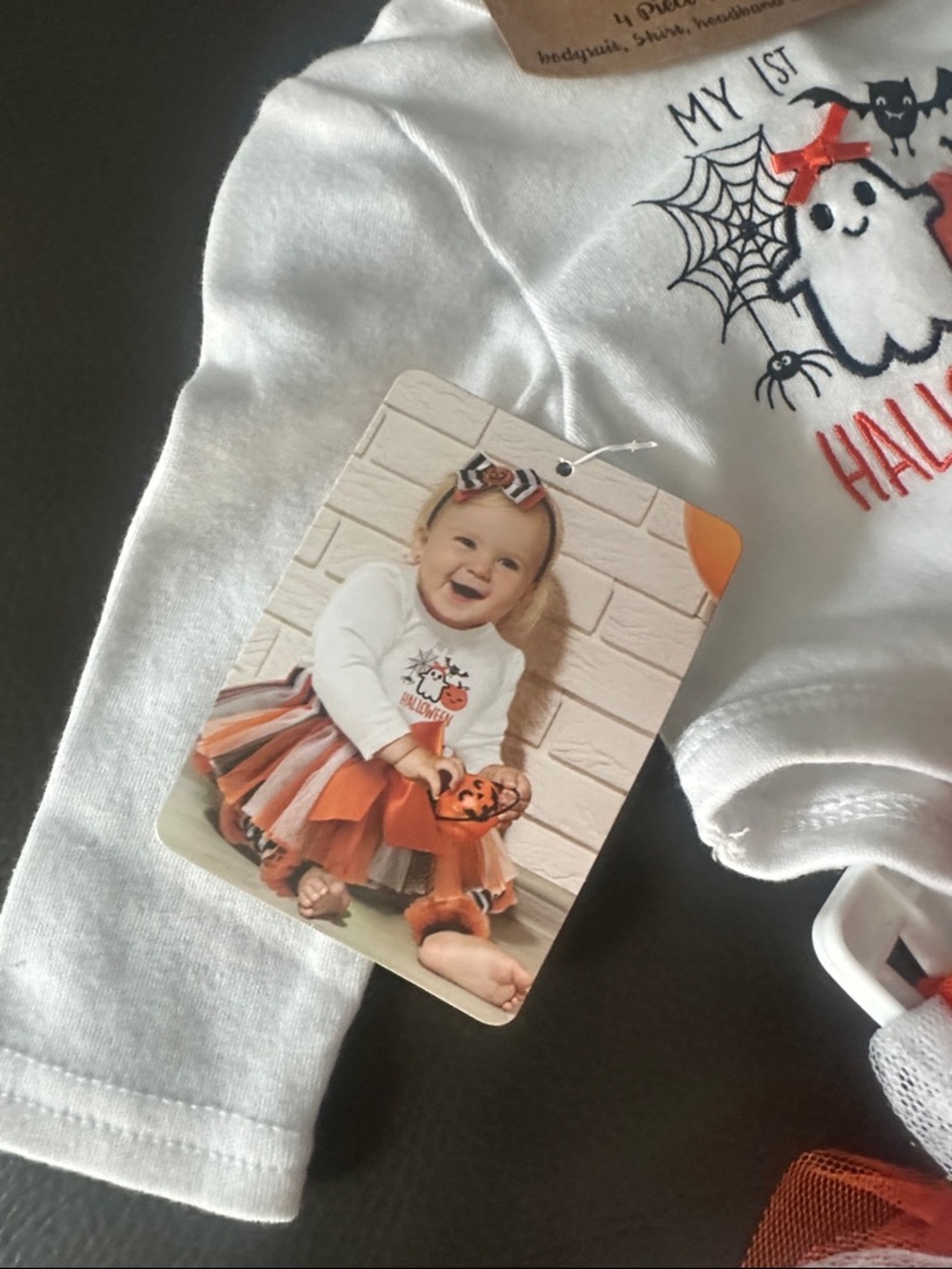 Baby Essentials Orange White Black Halloween Tutu Set with Bow - Picture 2 of 8